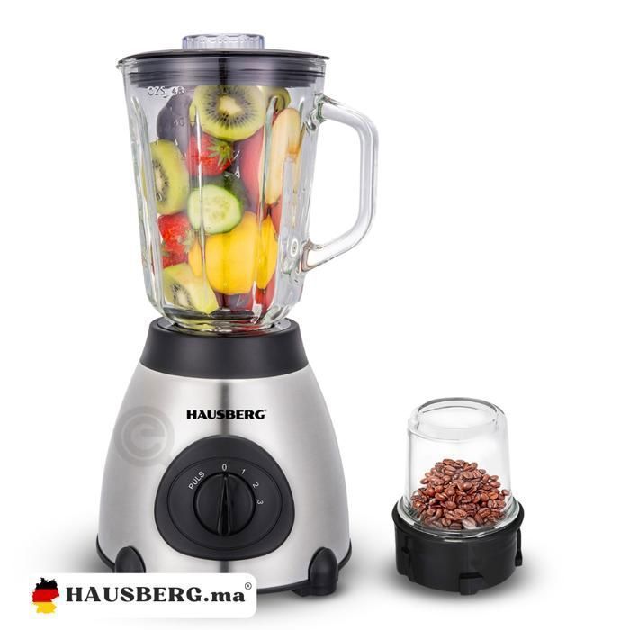 Mixeur Électrique en Acier avec Bocal en Verre – 600W, 220-240V, 50/60Hz - Hausberg HB-7762