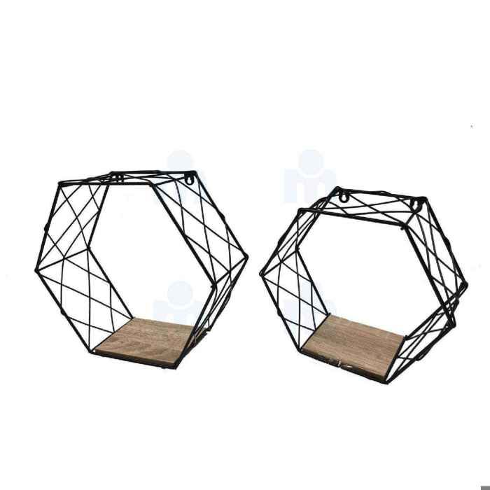 2 étagères hexagonales en métal 29x26x11cm et 24x21x11cm