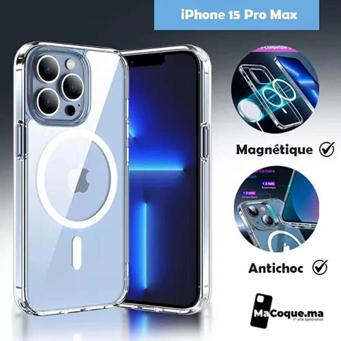 Coque iPhone 15 Pro Max Transparente MagSafe Antichoc Anti-Jaunissement