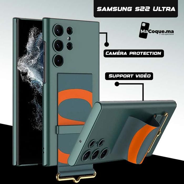 VERTDragonne Coque Samsung S22 Ultra Bracelet Elastique Béquille UltraMince