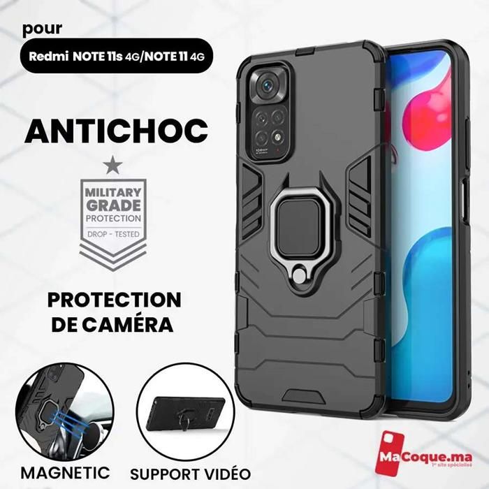 Coque Redmi Note 11 4G/ Redmi Note 11s Antichoc Blindée Noir Ring Vidéos &amp; Magnétique PANTHER