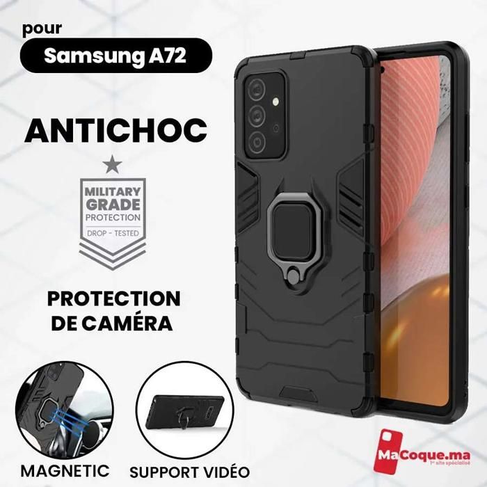 Coque Samsung A72 Antichoc Blindée Noir Ring Vidéos & Magnétique