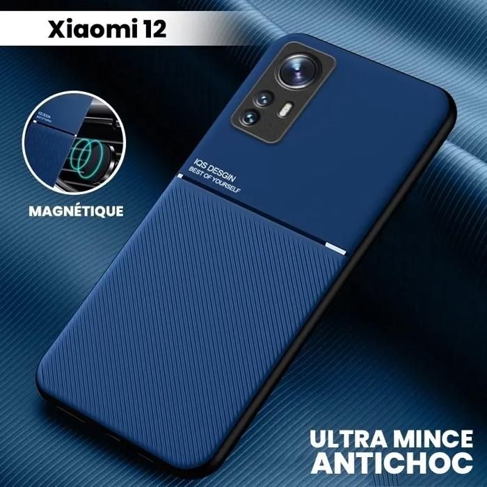 Coque Xiaomi 12 Texture Cuir PU Ultra Mince et Magnétique, Couleur Bleu