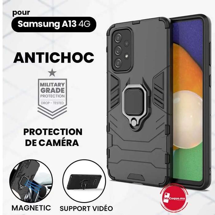 Coque Samsung A13 4G Antichoc Blindée Noir Ring Vidéos &amp; Magnétique
