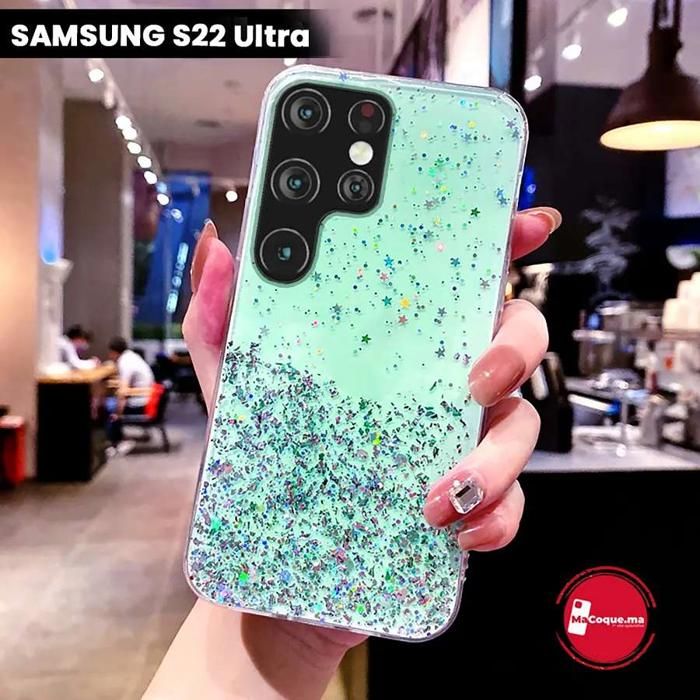 Pochette Samsung S22 Ultra Scintillante,&amp; Brillante Vert