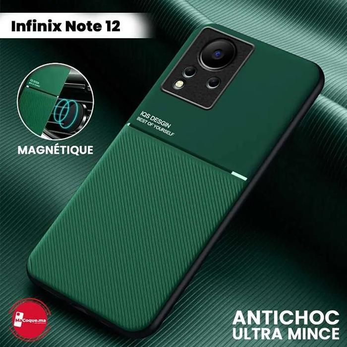 Coque Infinix Note 12 X663 Texture Cuir Ultra Mince et Magnétique, Couleur Vert