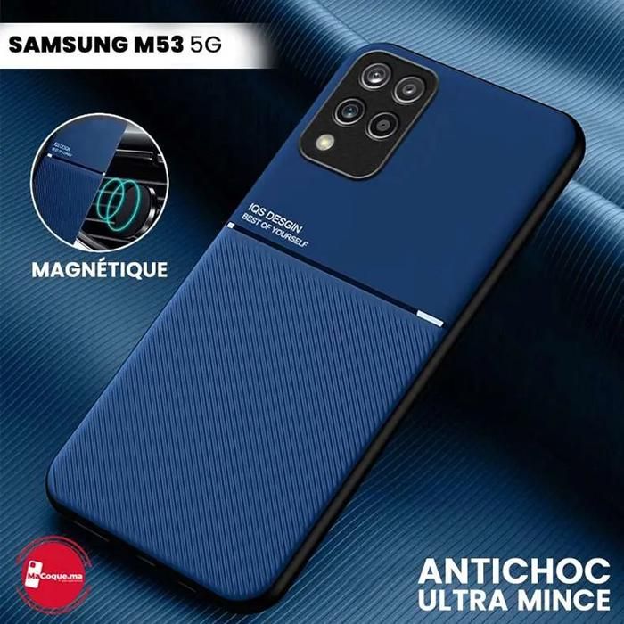 Coque Samsung M53 5G Texture Cuir Ultra Mince et Magnétique, Couleur Bleu
