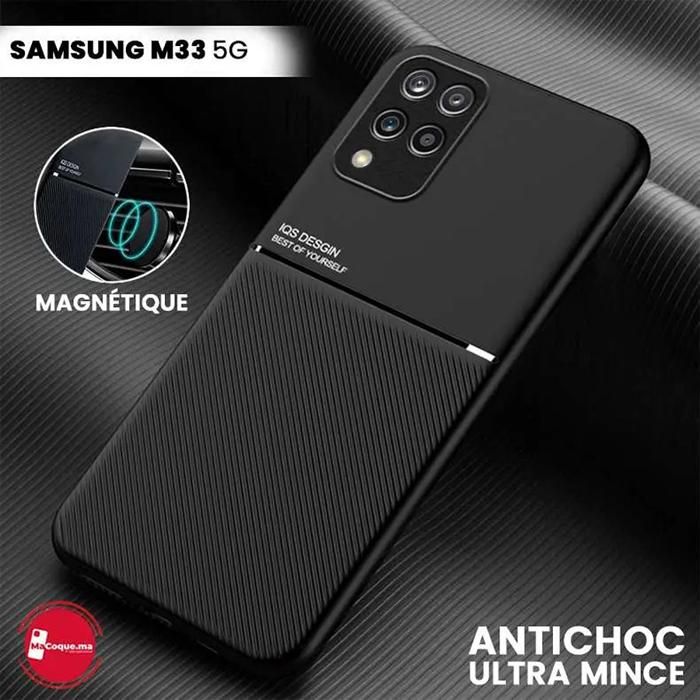 Coque Samsung M33 5G Texture Cuir Ultra Mince et Magnétique, Couleur Noir