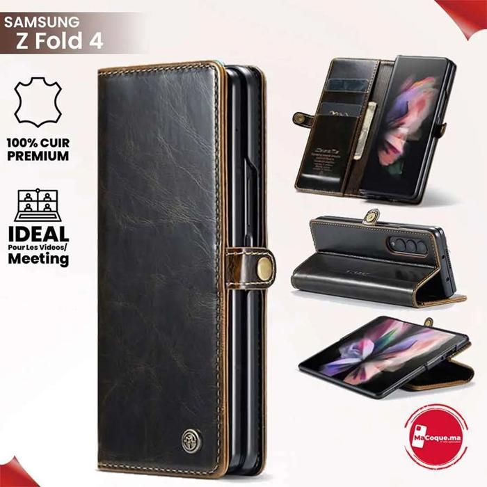 Pochette Samsung Galaxy Z Fold 4 5G en Cuir Etui &amp; Portefeuille / Porte-Cartes Couleur Marron