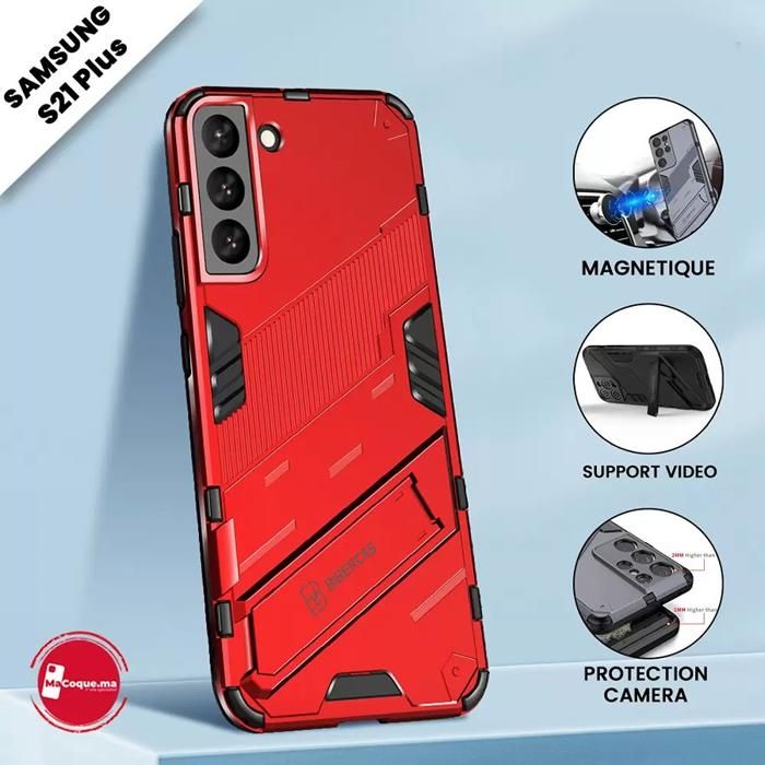 Coque Samsung S21 Plus, Antichoc, Magnétique Avec Protection de camera &amp; avec béquille intégrée Rouge