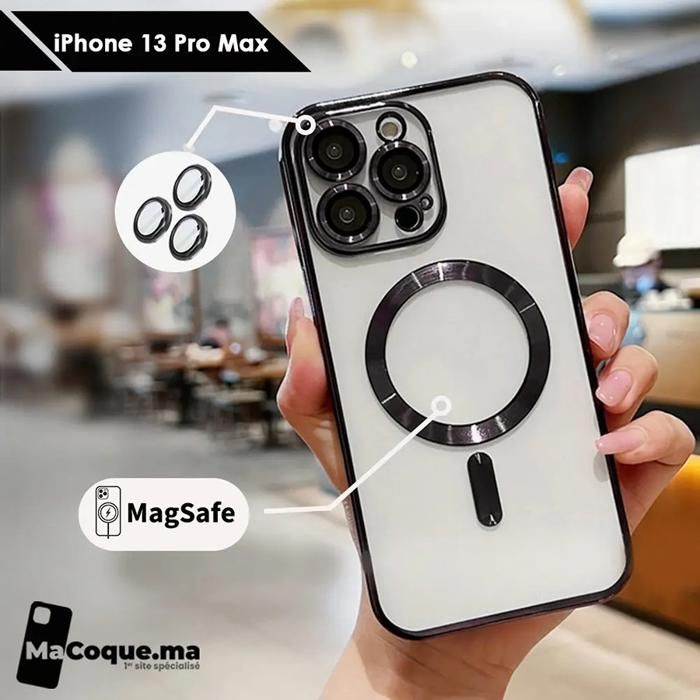 Black Coque iPhone 13 Pro Max Magsafe avec Lens Protector