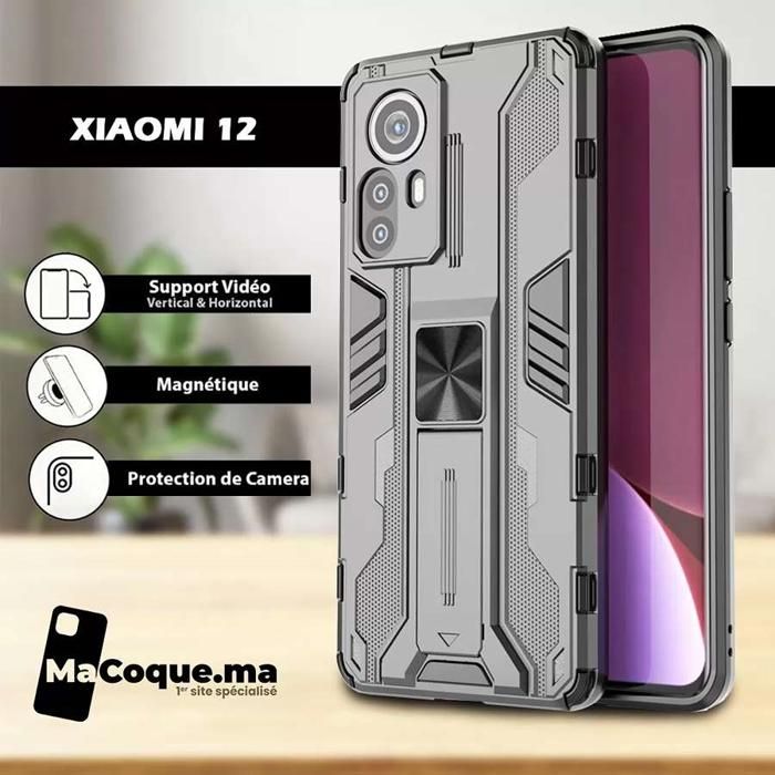 Coque Xiaomi 12, Antichoc, Magnétique Avec Protection de camera &amp; avec béquille intégrée Gris Armor 2