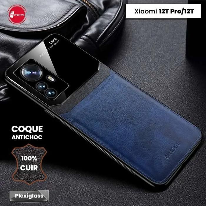 Coque Xiaomi 12T Pro / 12T Etui Cuir Bleu &amp; Plexiglass Coque Antichoc