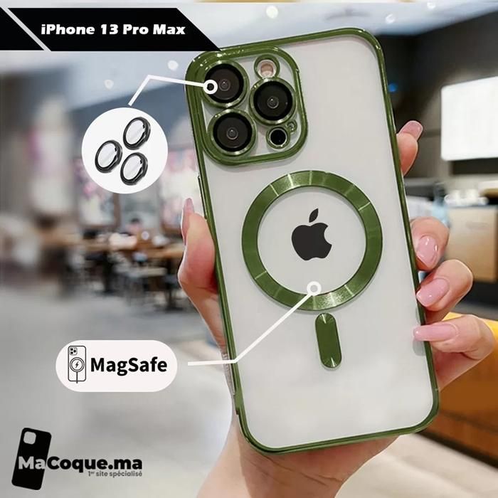 Green Coque iPhone 13 Pro Max Magsafe avec Lens Protector