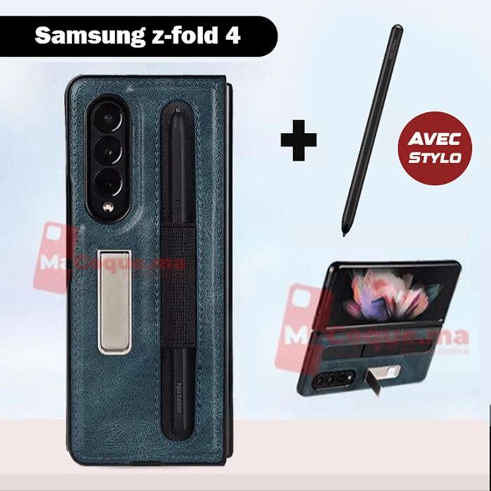 Coque Samsung Galaxy Z Fold 4, Support piquet, Porte-Stylo, Protection Tout Compris, Antichoc Couleur Bleu