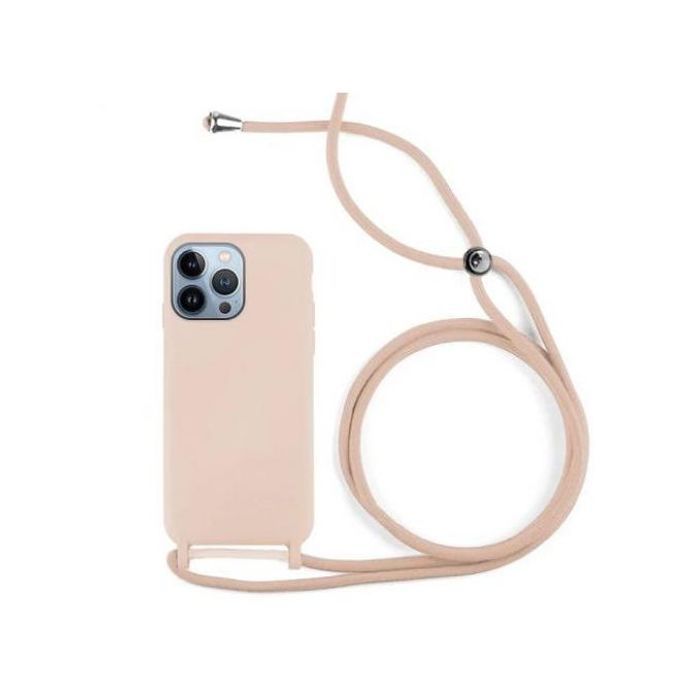 Coque Cordon pour iPhone 13 Pro Max Semi-rigide Lanière Tour du Cou 80cm (Rose)