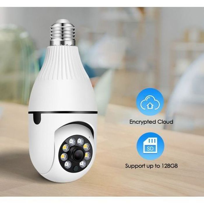 Caméra WiFi Sans Fil Sécurité, lampe camera 1080P rotation 360 E27
