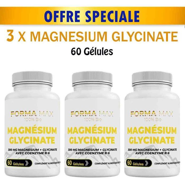 Pack 3 x boites de Magnésium Glycinate 60 Gélules 300 mg