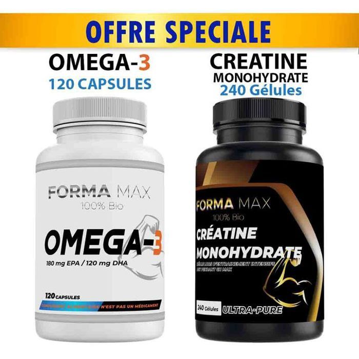 PACK = OMEGA 3 - 120 capsules + Créatine Monohydrate 240 Gélules