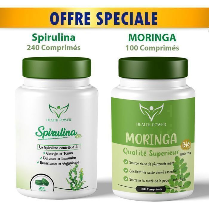PACK = Spirulina Bio 240 Comprimés + Moringa Bio 100 Comprimés