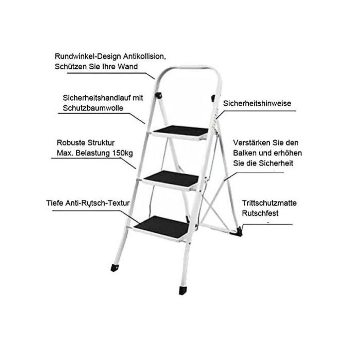 Escabeau pliable à 3 marches en acier