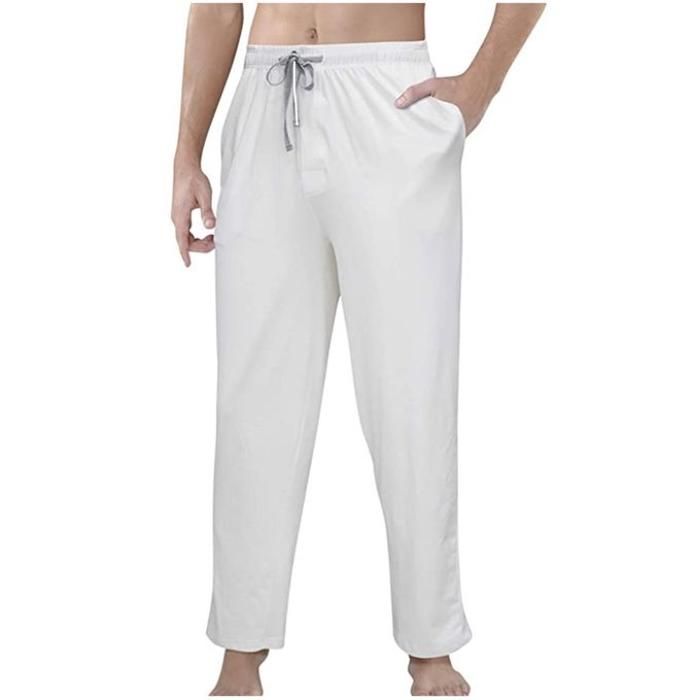 Pantalon Pyjama - Coton - Blanc - Doux - 100% Jersey - Homme - Marjane Mall - Image 1