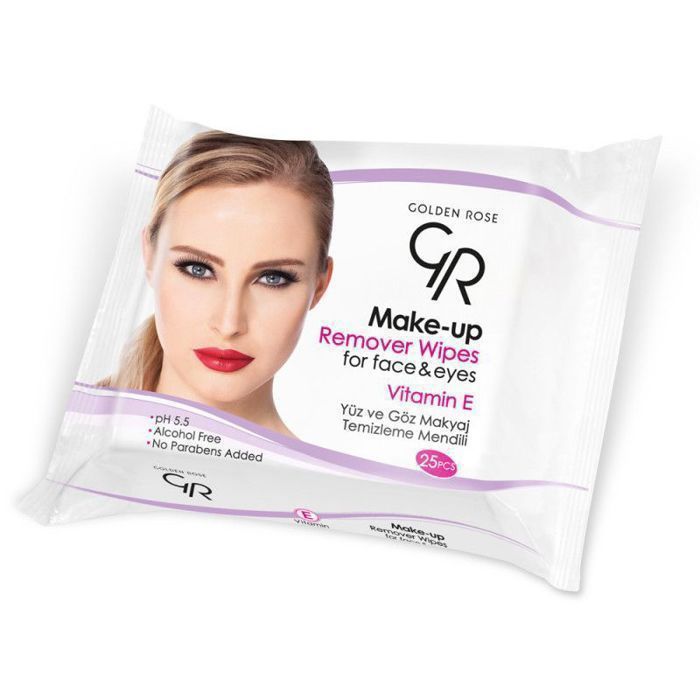 Lingettes démaquillantes - GOLDEN ROSE - Make-Up Remover Wipes - 25 lingettes - Vitamine E - Sans alcool
