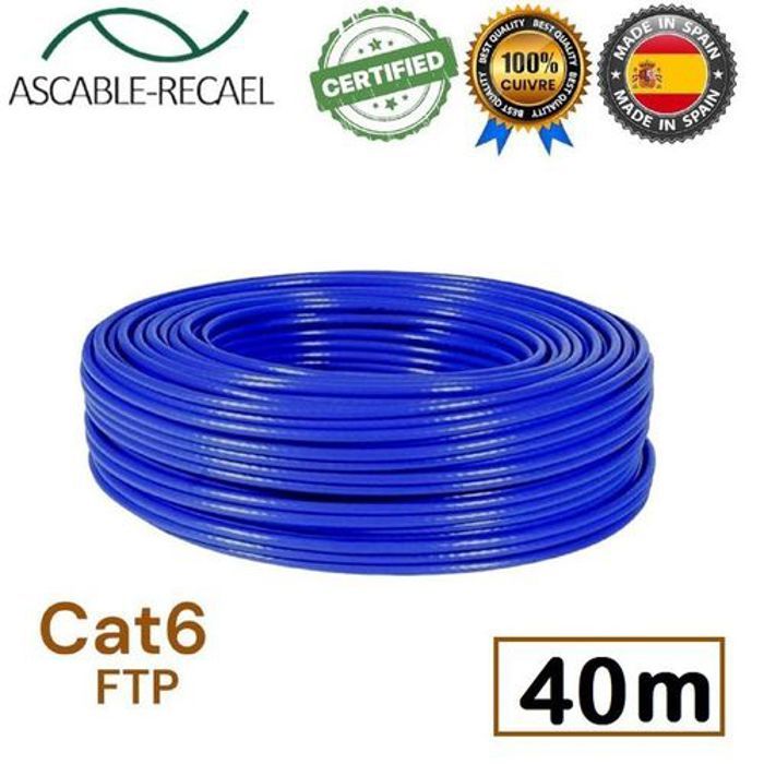 Câble réseau informatique - CAT6 FTP - Certifié - 100% Cuivre - 40 Mètres