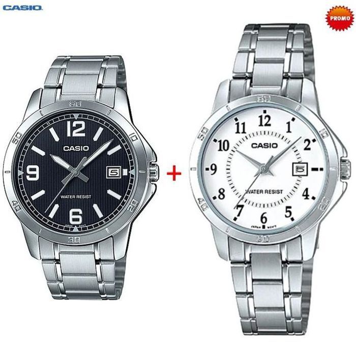 Casio Offre 2 montre Homme + femme Analogique Quartz-v004d-1b2udf+ltp-v004d-7budf)