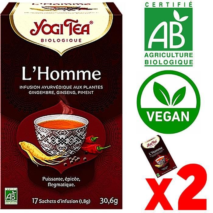 Infusion thé l'Homme Puissant au ginseng gingembre curcuma caroube Bio 34 Sachets