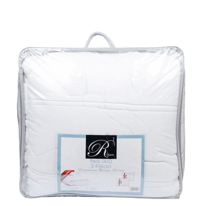 COUETTE BLANCHE 220X240CM + 2 OREILLERS 70X45CM