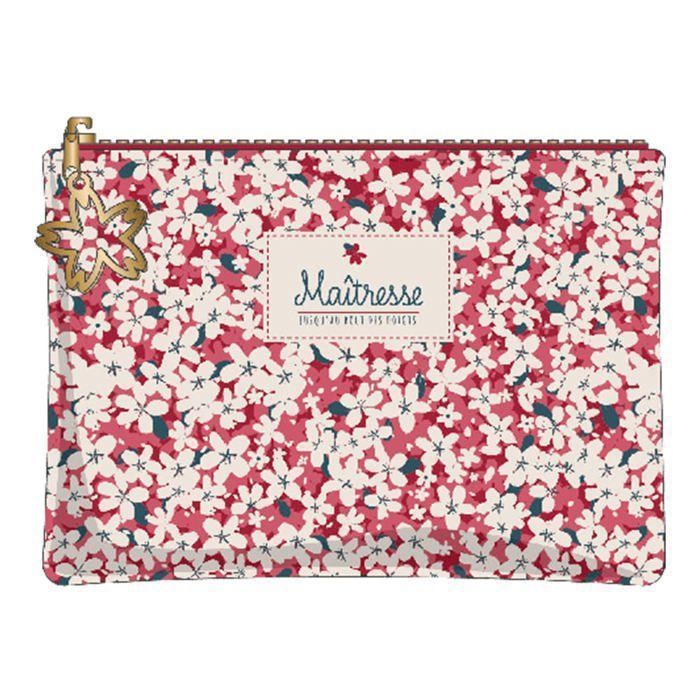 trousse pochette fleurs rouges maîtresse