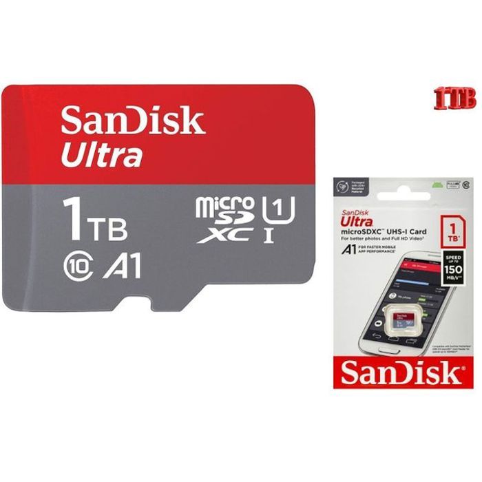 Sandisk Carte memoire 1TB 1000Go/GB microSDXC Full UHD-I Ultra UHS-I Classe 10 A1 lecture 150 Mo/s