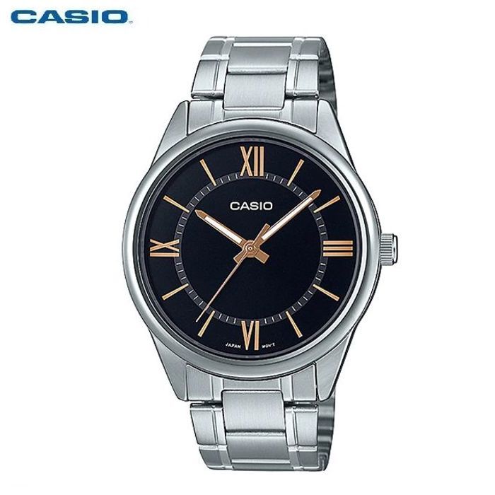 Casio Montre pour homme analogique quartz en acier résistant à l'eau avec cadran noir- mtp-v005d-1b5udf