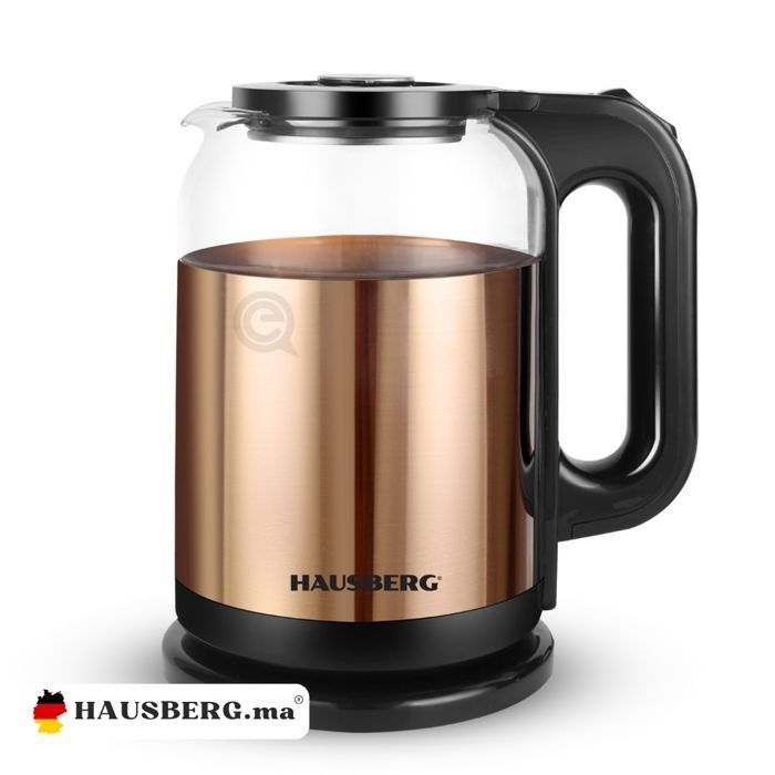 Bouilloire Electrique Hausberg HB-3622AU en Verre avec Revetement en acier inoxydable (1500-1800W, 50/60 Hz & 220-240V)