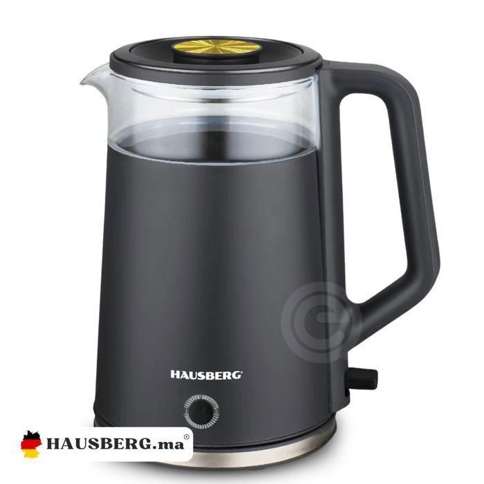 Bouilloire Electrique Noir Hausberg HB-3619 en verre (1800W, 220-240V & 50/60Hz)