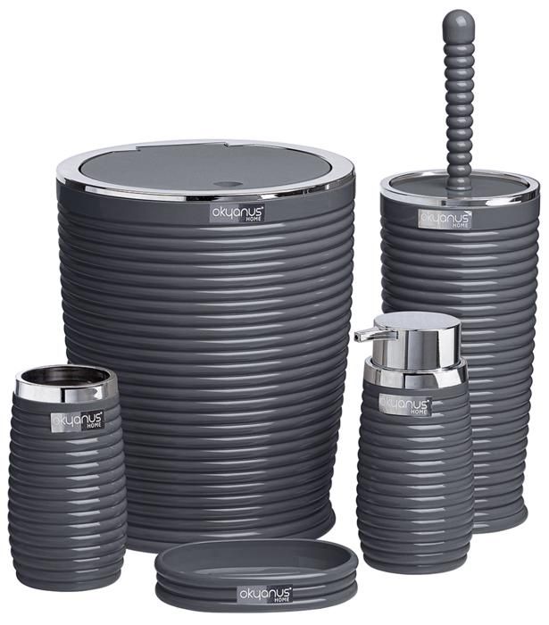 PACK SALLE DE BAIN ROND 5 PCS CHROME GRIS FONCE E