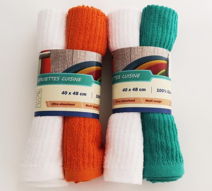 LOT DE 2 TORCHONS DE CUISINE COTON ÉPONGE 40X48CM 60G