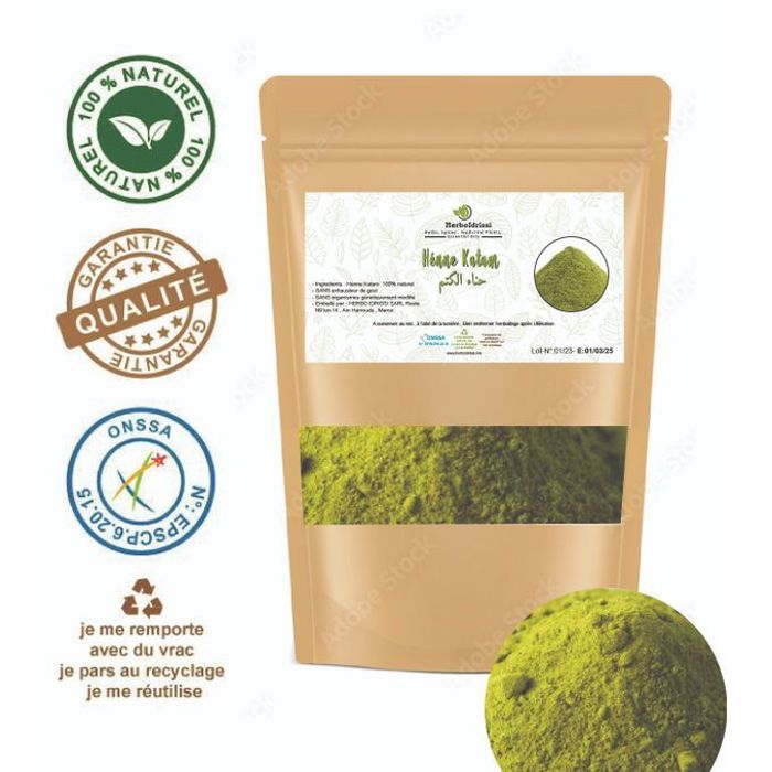 HERBO IDRISSI KATAM EN POUDRE NATUREL 200G Henné coloration capillaire végétale Marron