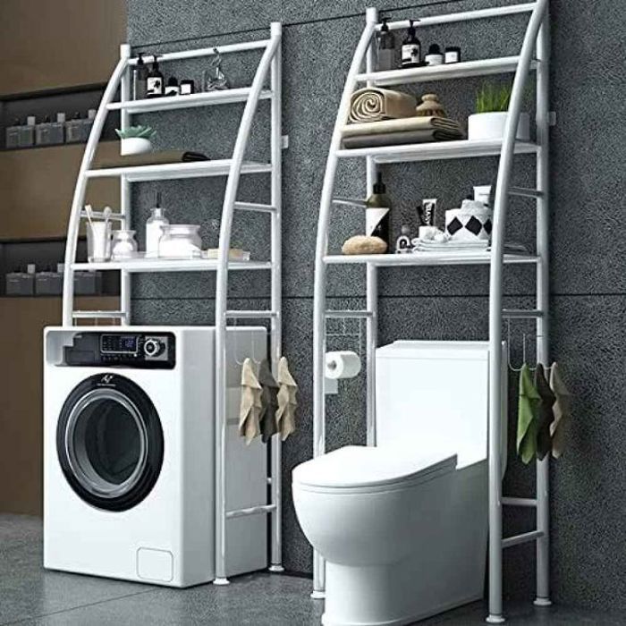 Étagère de Rangement à 3 Niveaux pour Machine à Laver Meuble Organisation Salle de Bain Economiseur d'Espace Solide et Réglable