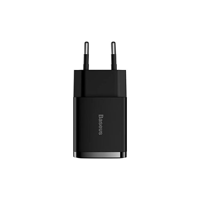 CHARGEUR COMPACT BASEUS, 2U, 10.5W, VERSION EUROPÉENNE, COULEUR NOIRE.