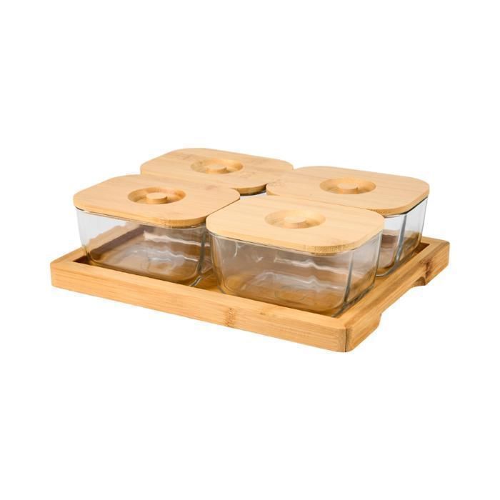 Set petit-déjeuner Krosna 9 pièces en verre et couvercle bamboo Plus