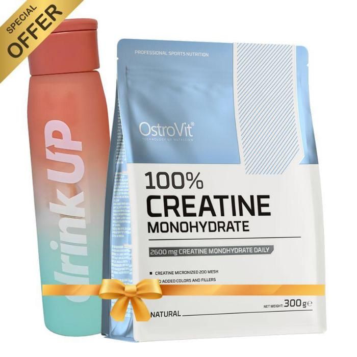 Pack Creatine Monohydrate Micronised 300 g Naturel + Bouteille d'Eau Drink Up