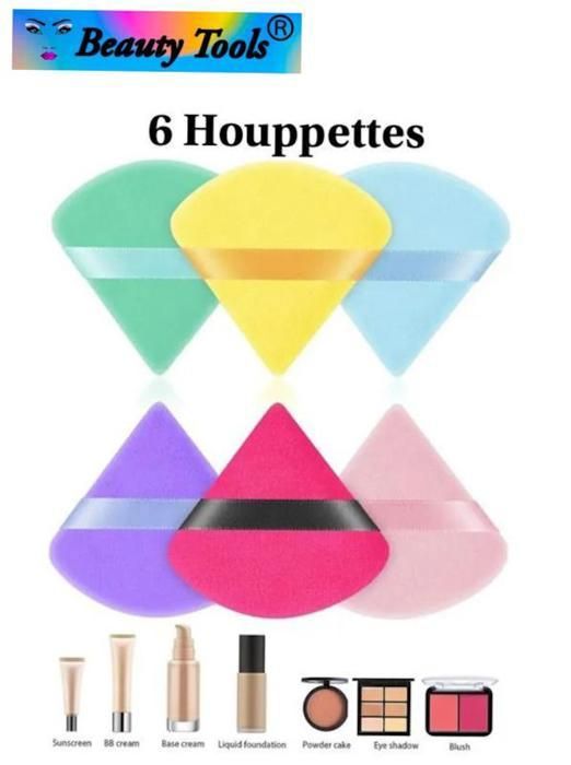Éponges à Poudre , Lot de 6 Houppettes Triangulaire originaux .Couleurs aléatoires.