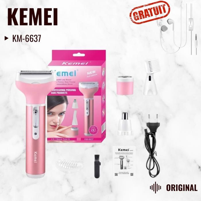 Tondeuse Multi-usage pour femme KM-6637 Electric 4 in 1 Rechargeable