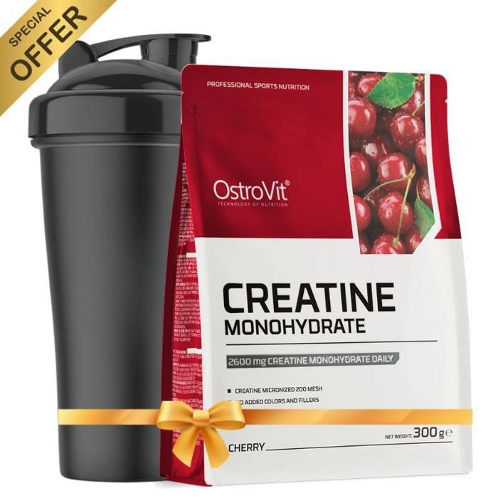 Pack Creatine Monohydrate 300 g Cerise + Shaker Ostrovit 700 ml
