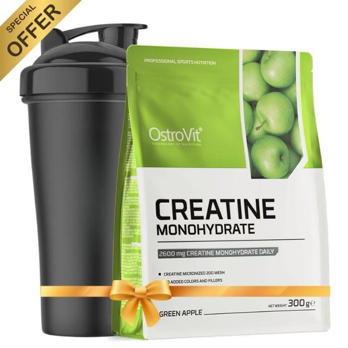 Creatine Monohydrate Micrenised 300 g Pomme + Shaker Ostrovit 700ml Gratuit