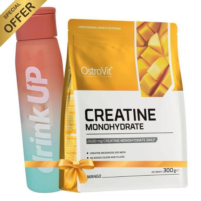Pack Creatine Monohydrate Micronised 300 g Mango + Bouteille d'Eau Drink Up