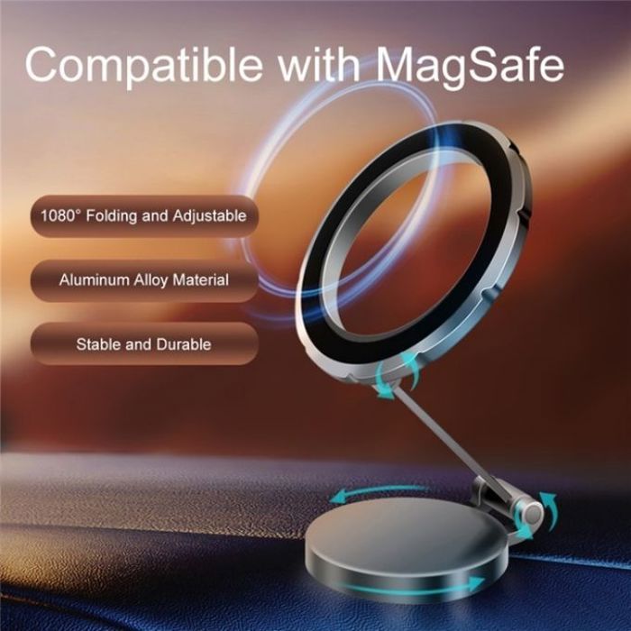 Support de Téléphone Magnétique Pliable Rotatif 1080° – Ventouse pour Tableau de Bord