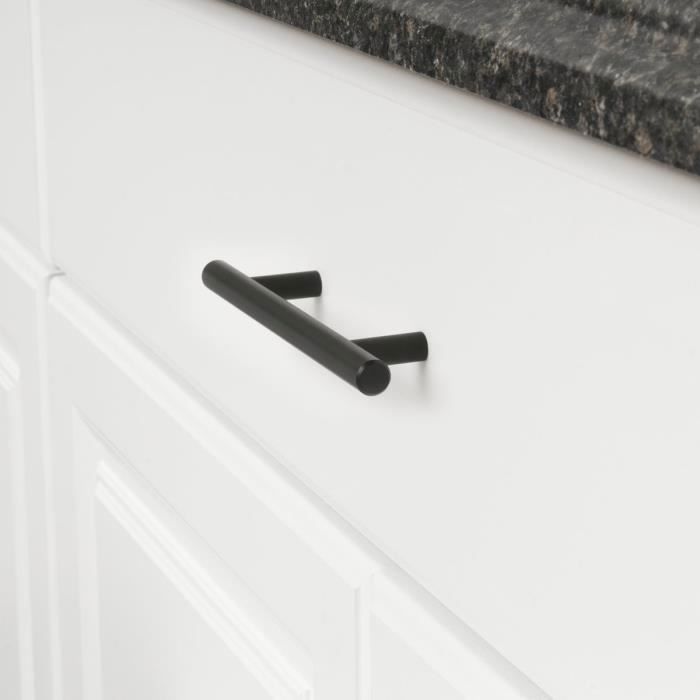 20 poignées de porte d'armoire, Poignée cigare Noir pour meuble de cuisine (Entraxe de Trous 128mm)